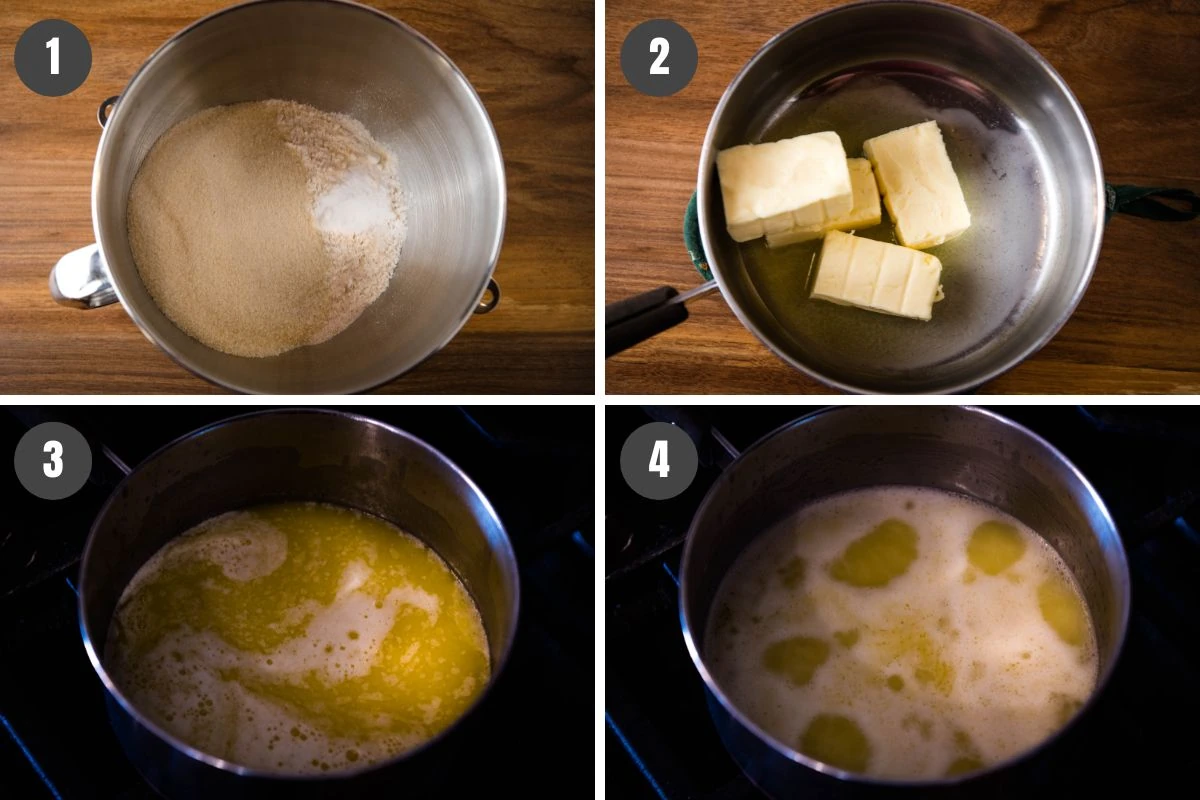 step by step instructions on how to mix up lemon Texas sheet cake
