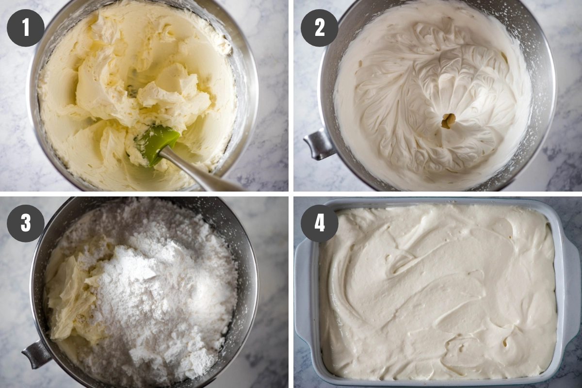 steps for how to make Dream Whip cream cheese filling for strawberry delight in mixing bowl