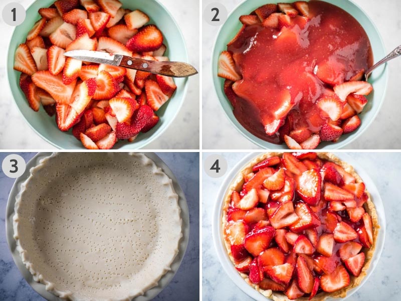 how to make strawberry pie using fresh strawberries, glaze, and a pie crust