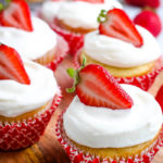 Strawberry Filled Cupcakes with Whipped Cream Frosting