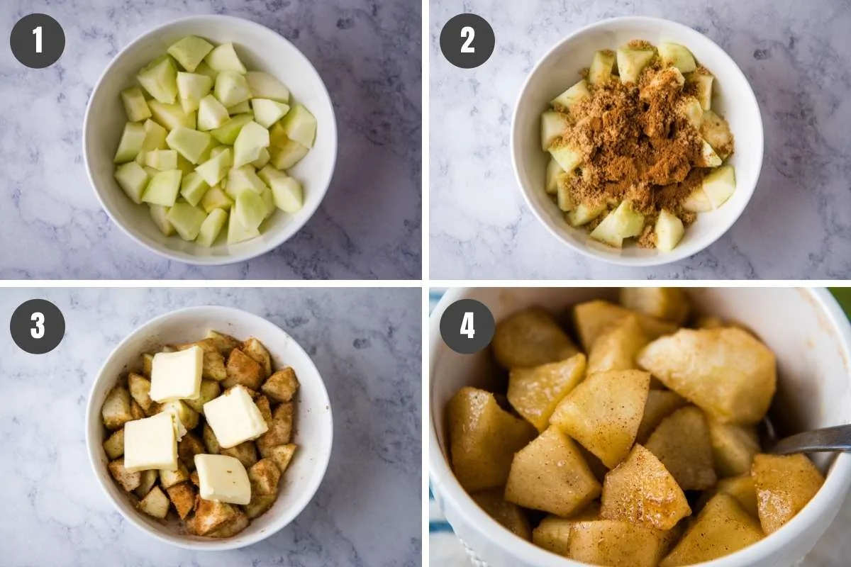steps for how to make microwave cinnamon apples in white bowl
