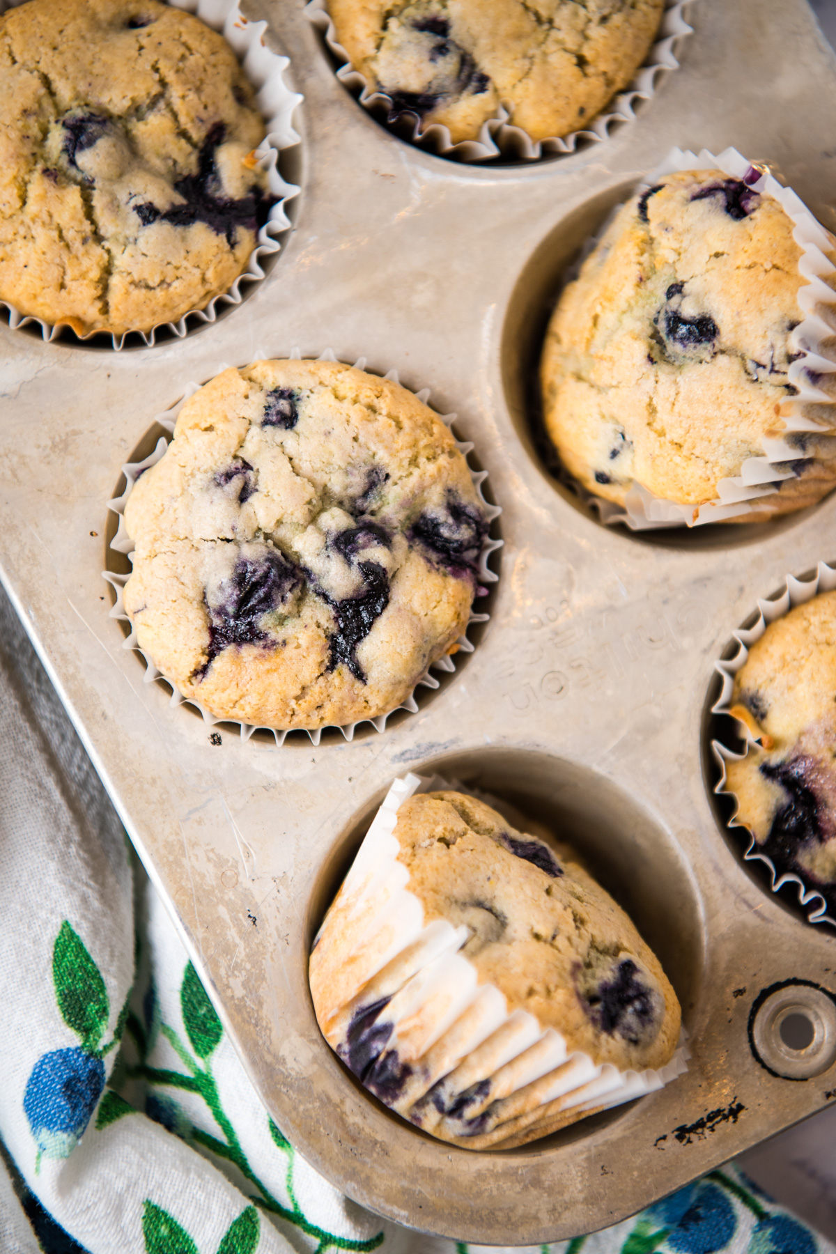 gluten-free blueberry muffins in vintage muffin tin