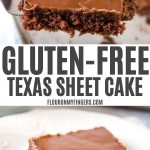 gluten-free Texas Sheet Cake on spatula and white plate