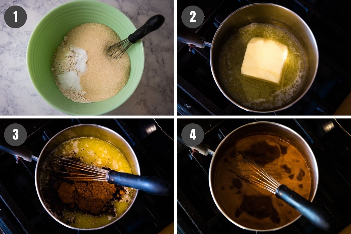 steps for how to mix up and make gluten-free Texas sheet cake