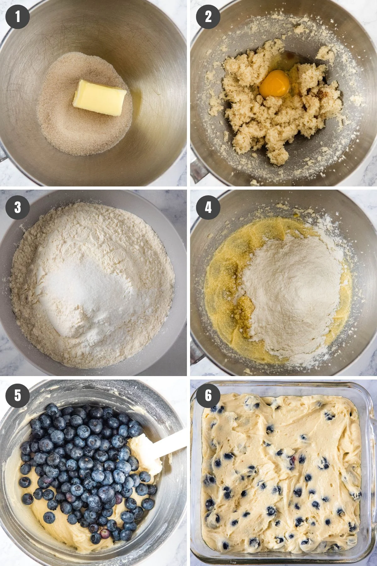steps collage showing how to make blueberry coffee cake recipe