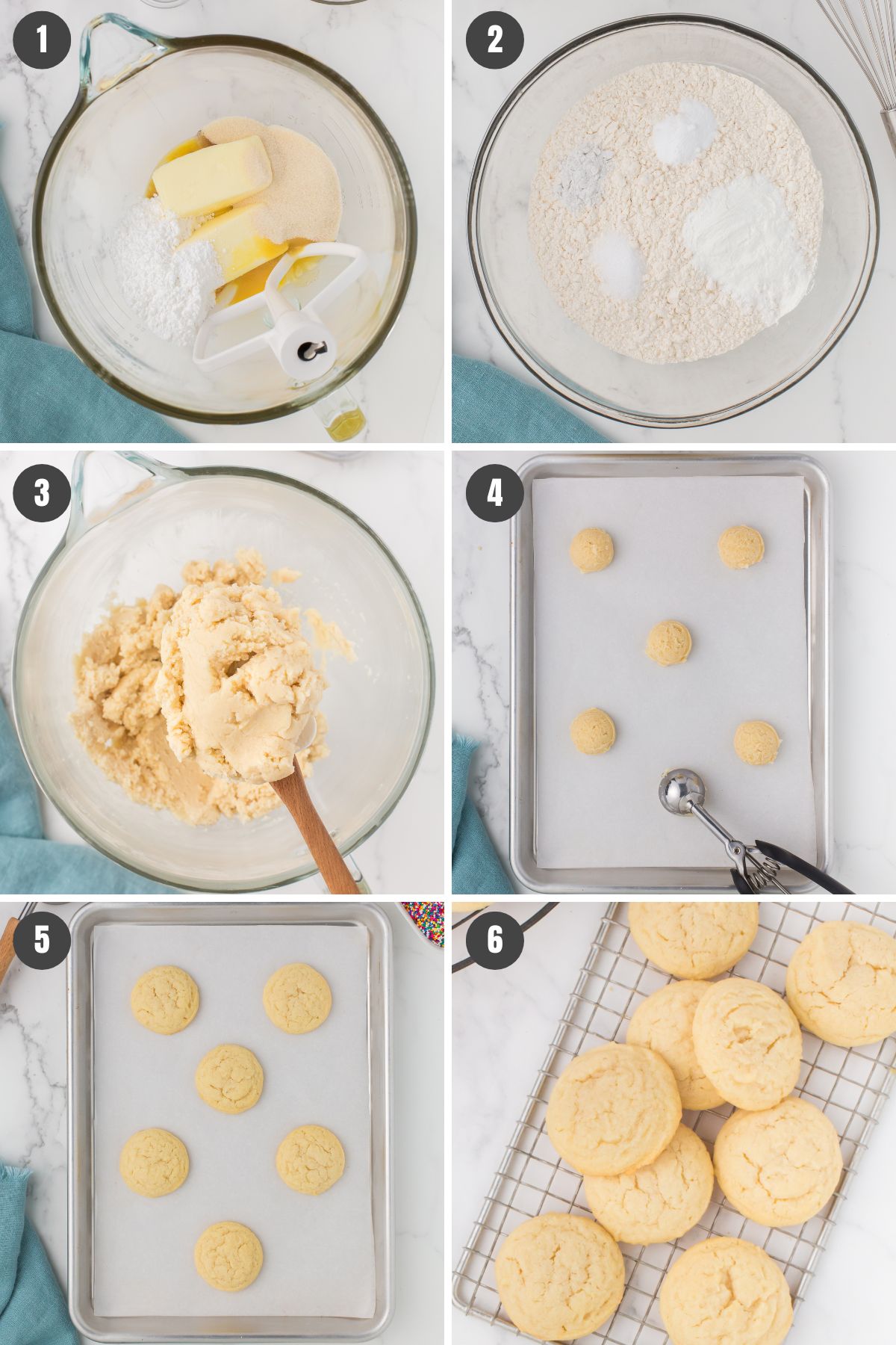 6 step collage showing how to make Italian sugar cookies