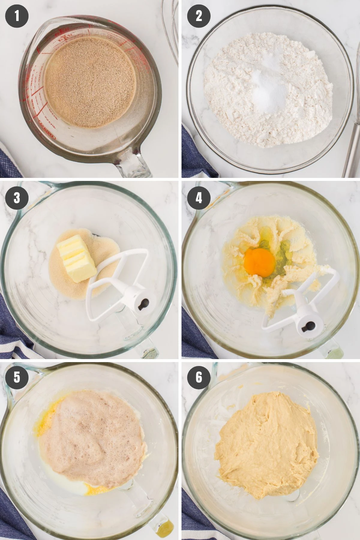 6 step photo collage showing how to make yeast glazed donuts